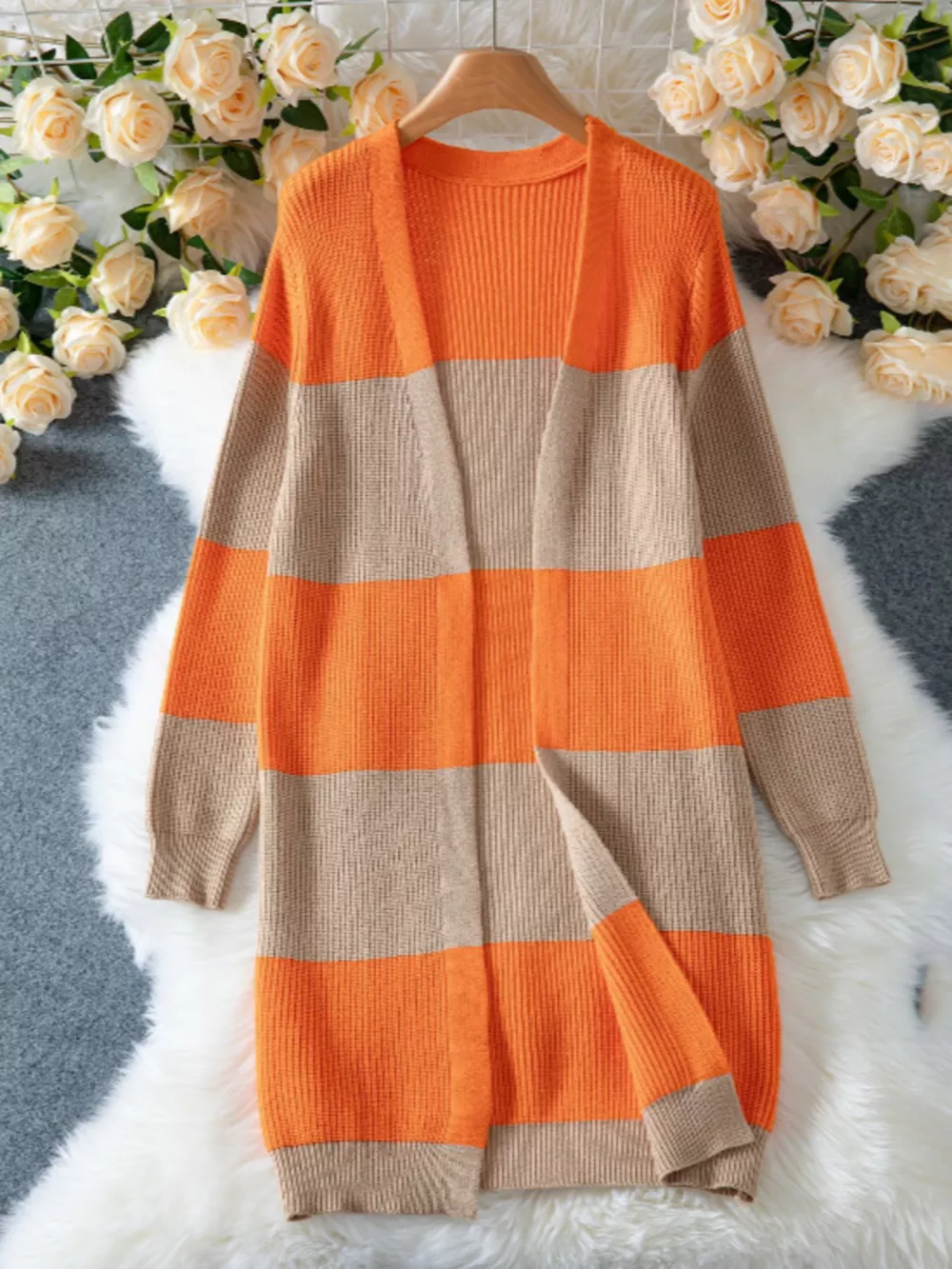 Color Block Open Front Knit Cardigan, image 4