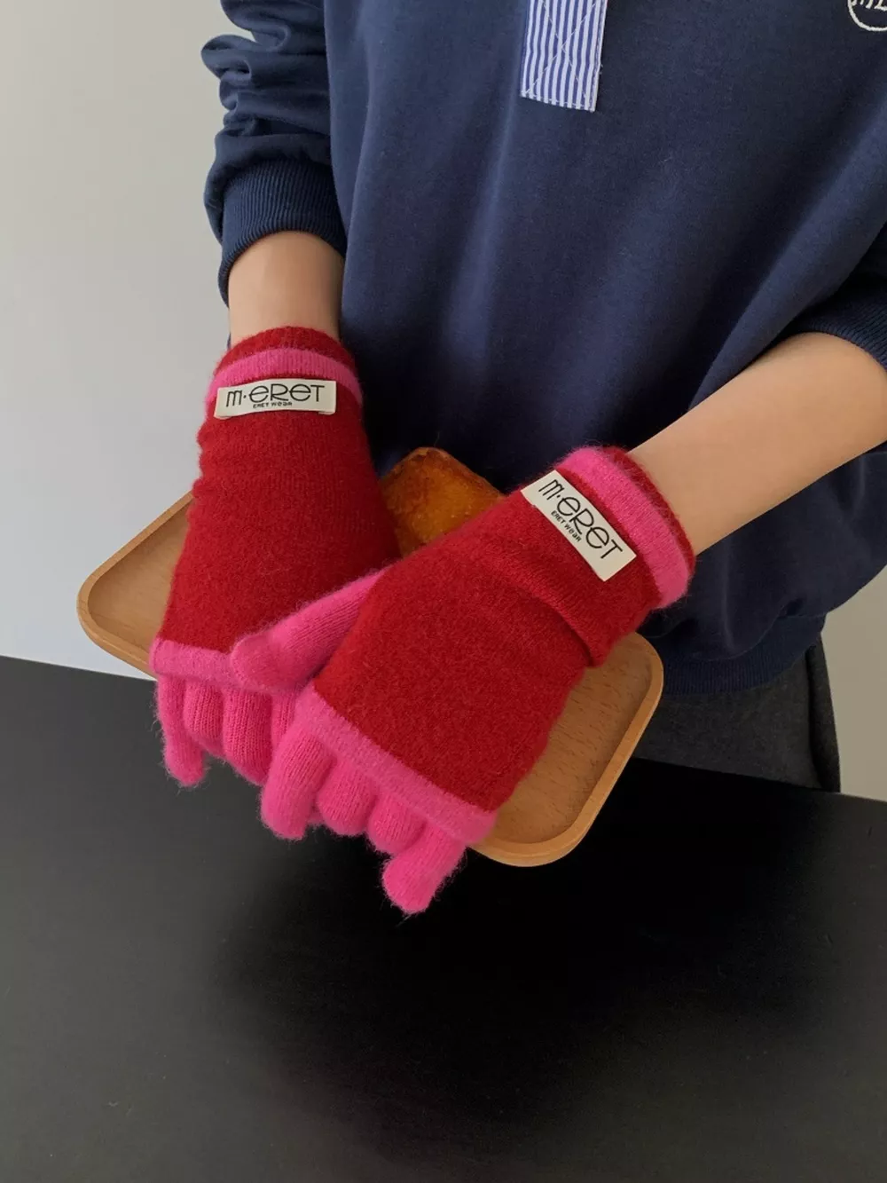 Two Tone Warm Knit Gloves Set, image 2