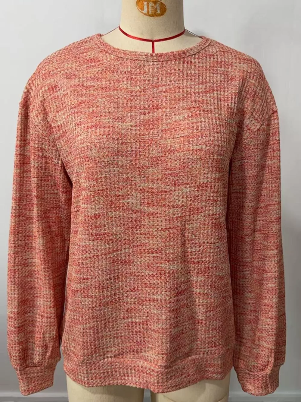 Space-Dyed Long Sleeve Waffle-Knit Top, image 22