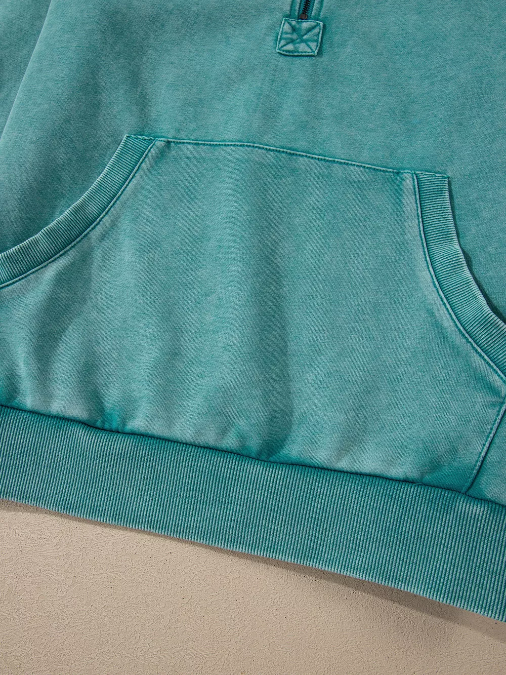 Half Zip Kangaroo Pocket Mineral Wash Baggy Hoodie, image 13