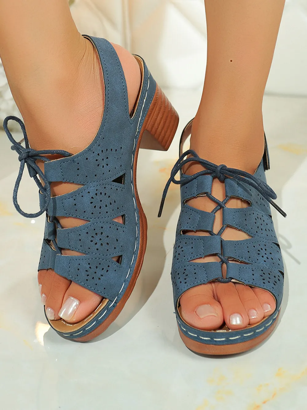 Lace-Up Block Heel Sandals, image 6