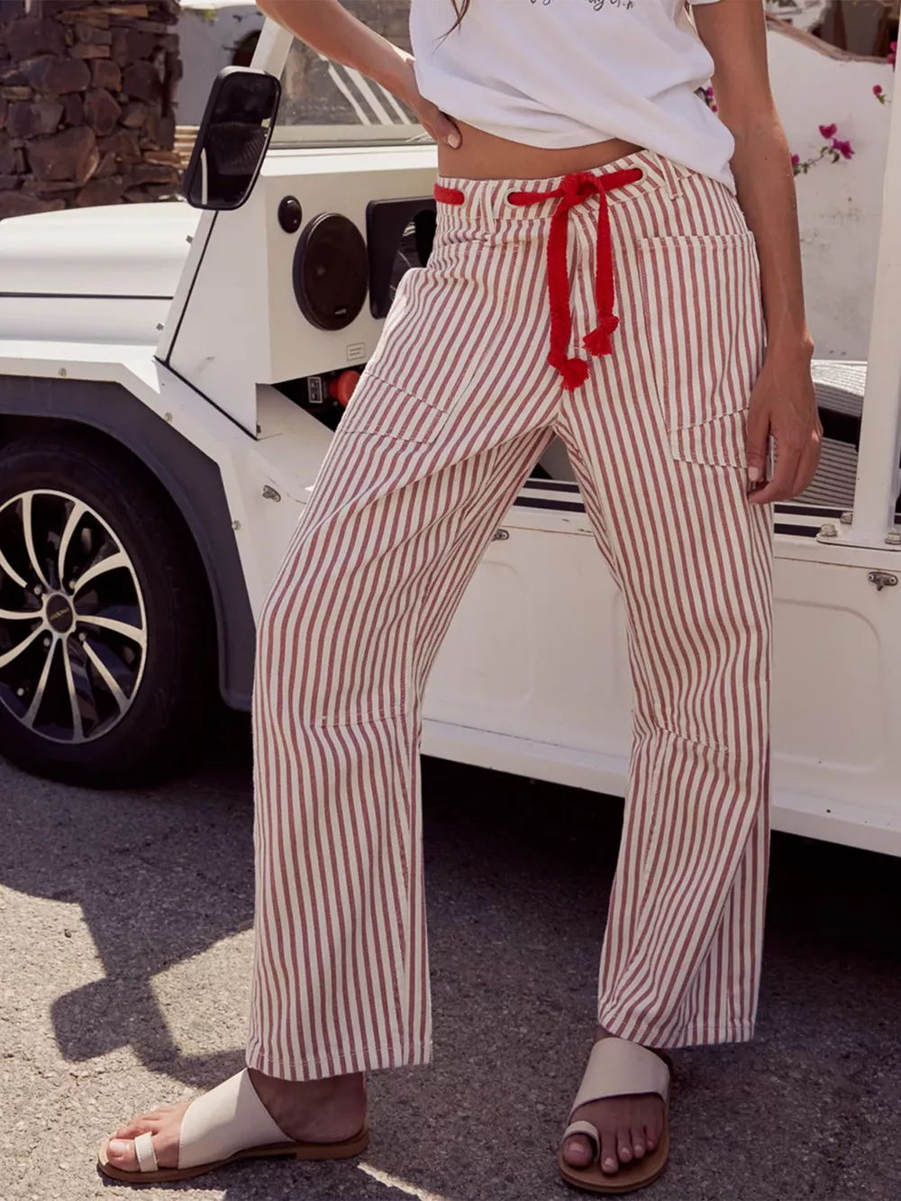 Drawstring Wide Leg Cropped Jeans, image 5