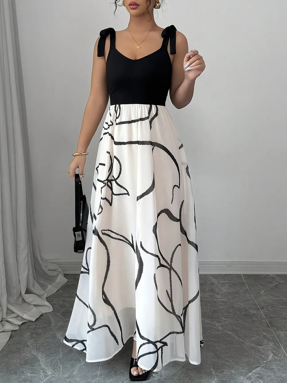 Tie Shoulder V-Neck Maxi Dress, image 4