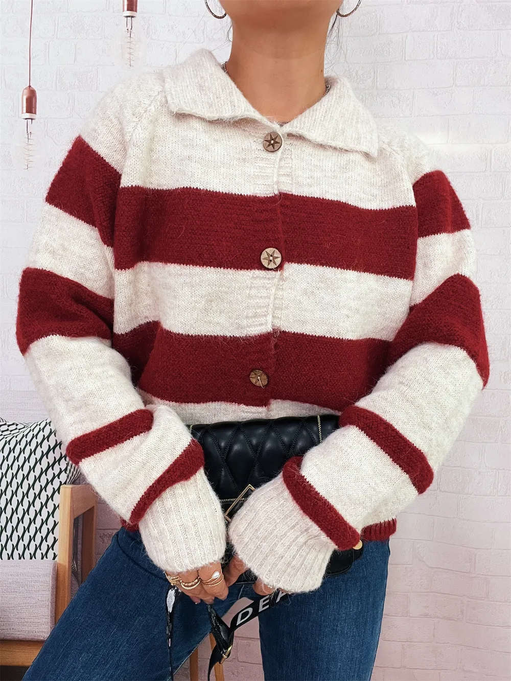 Striped Button-Up Cozy Cardigan, image 6