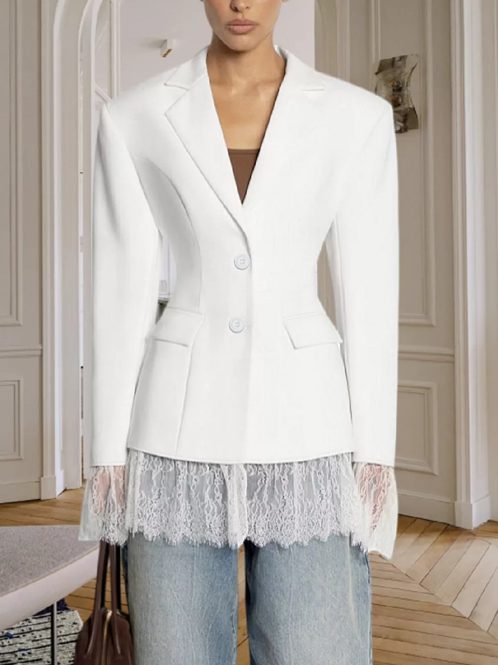 Lace Hem Button Down Blazer, image 13