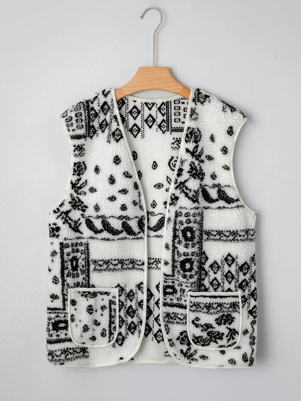 Sherpa Paisley Print Pocketed Western Fashion Vest Jacket, image 8