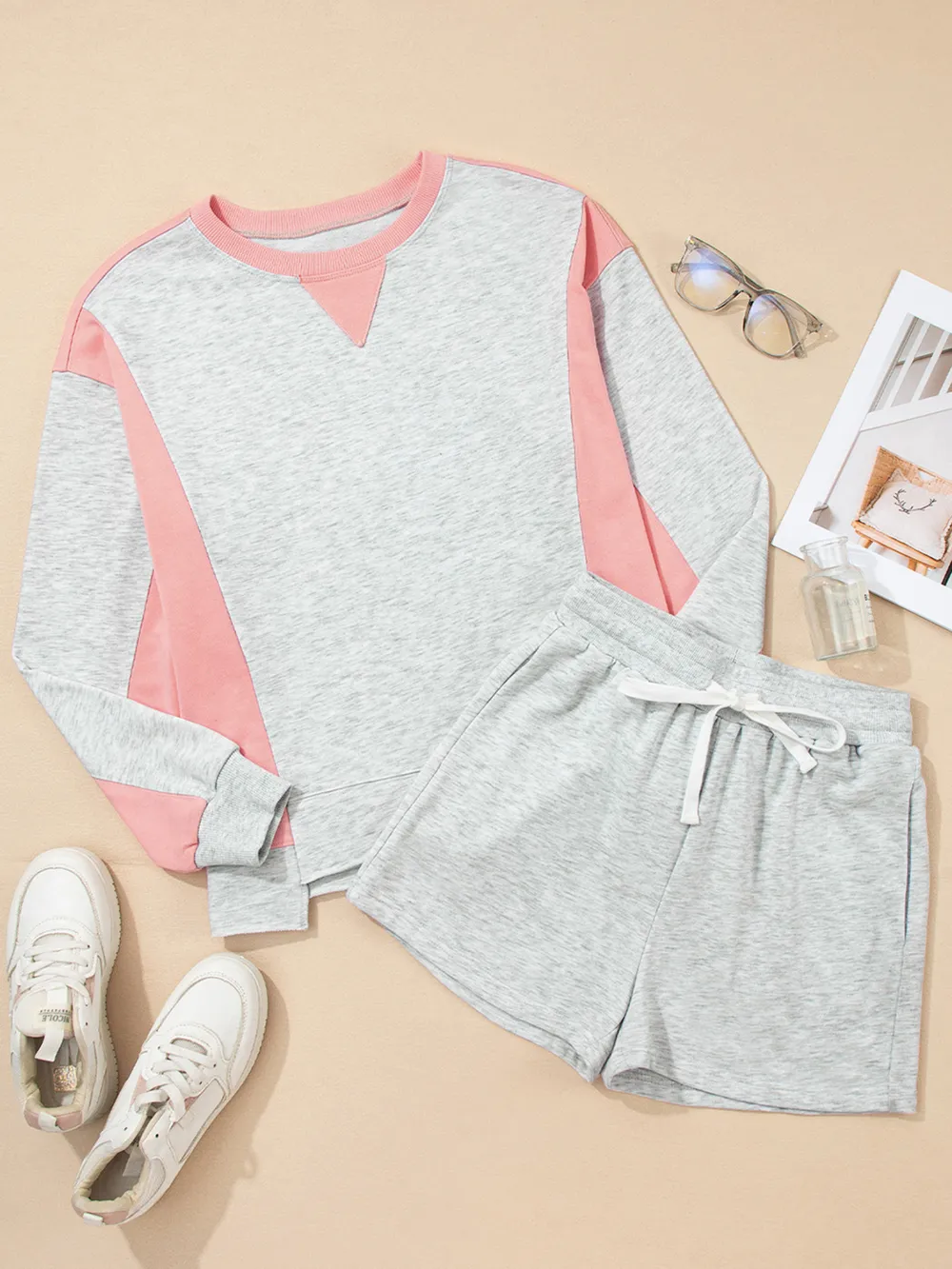 Color Block Long Sleeve Sweatshirt and Shorts Set, image 12
