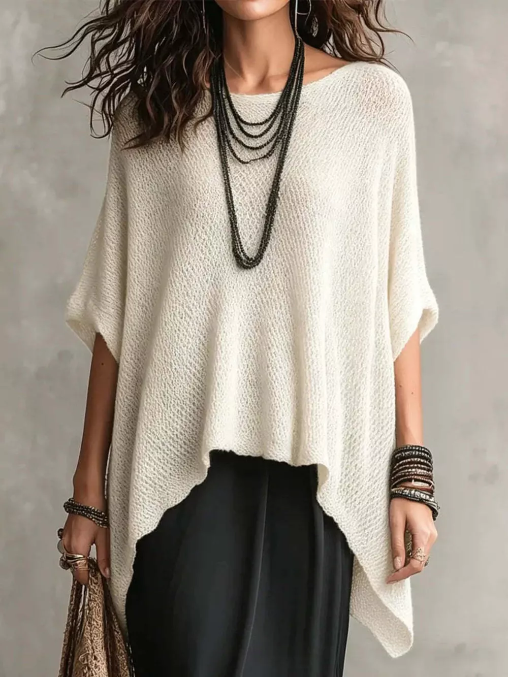 Full Size Loose Knit Cover Up with Asymmetrical Hem Plus Size