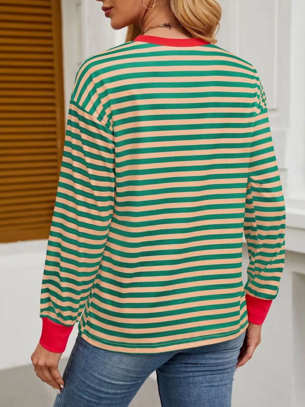 Striped Round Neck Long Sleeve T-Shirt, image 30