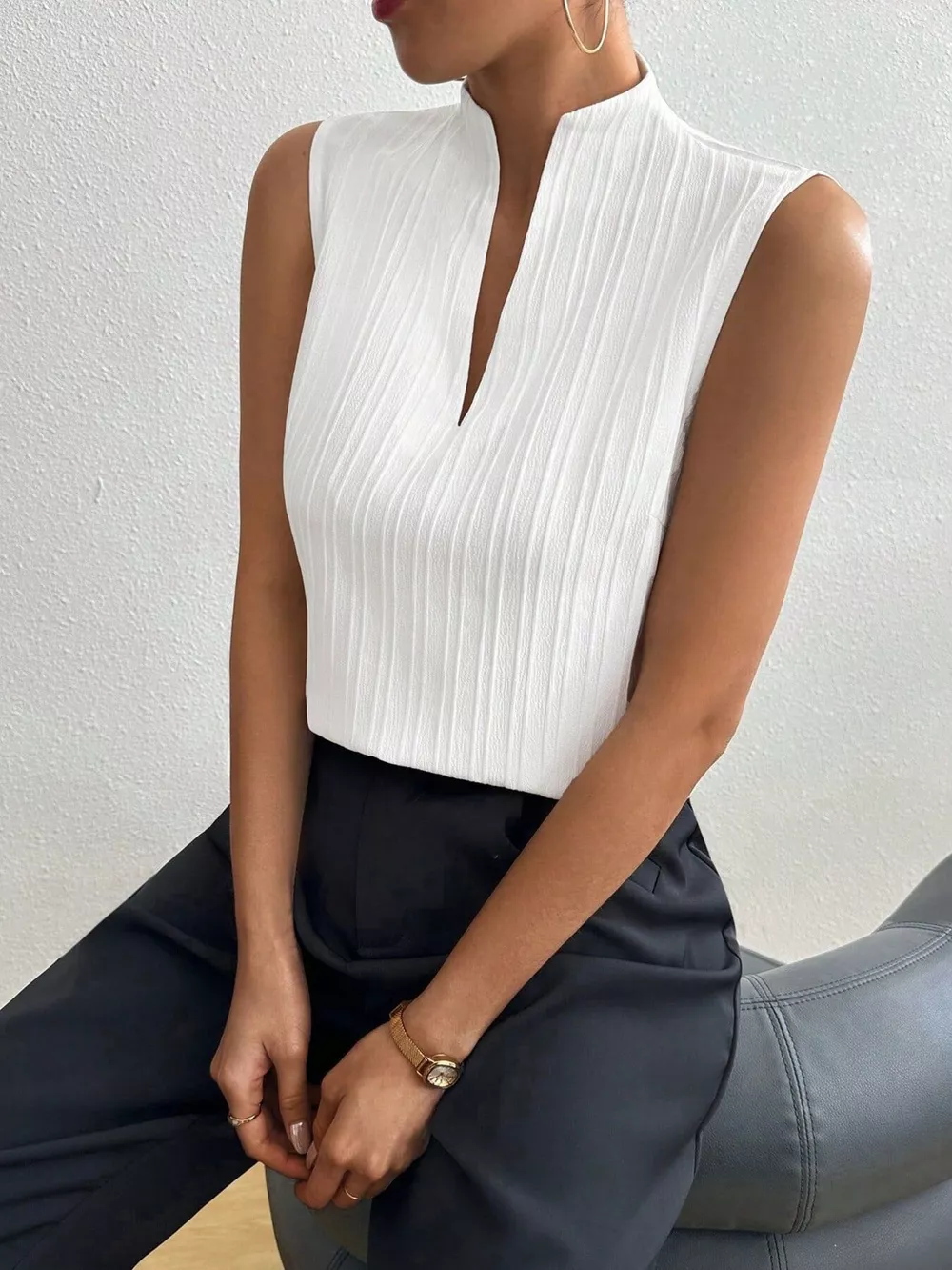 Texture Notched Sleeveless Top, image 6