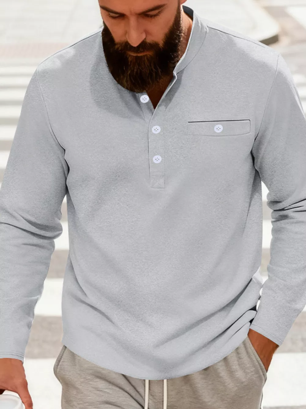 Men's Full Size Button Detail Long Sleeve Shirt Plus Size, image 8