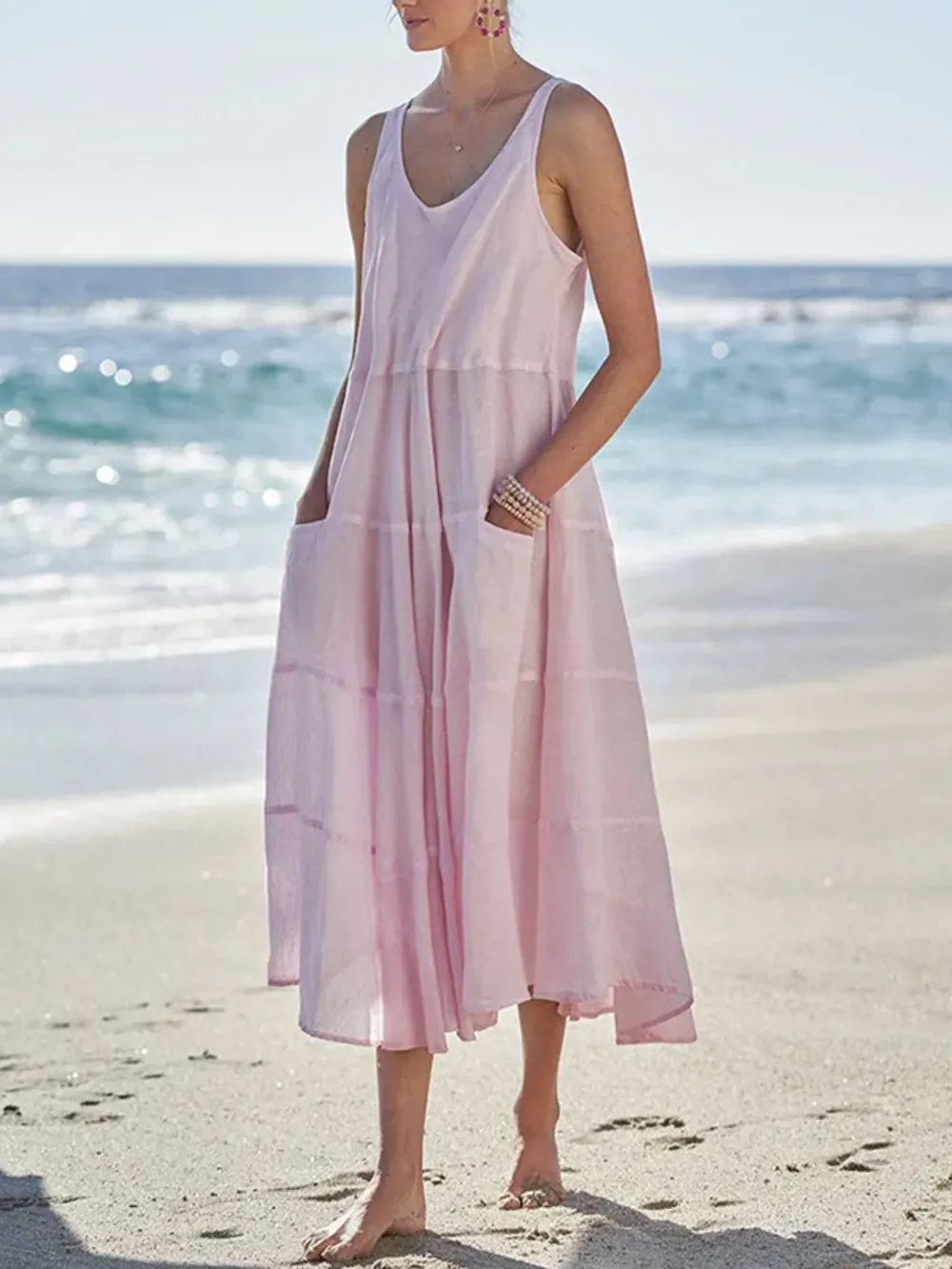 Full Size Tank Midi Dress with Pockets Plus Size, image 2