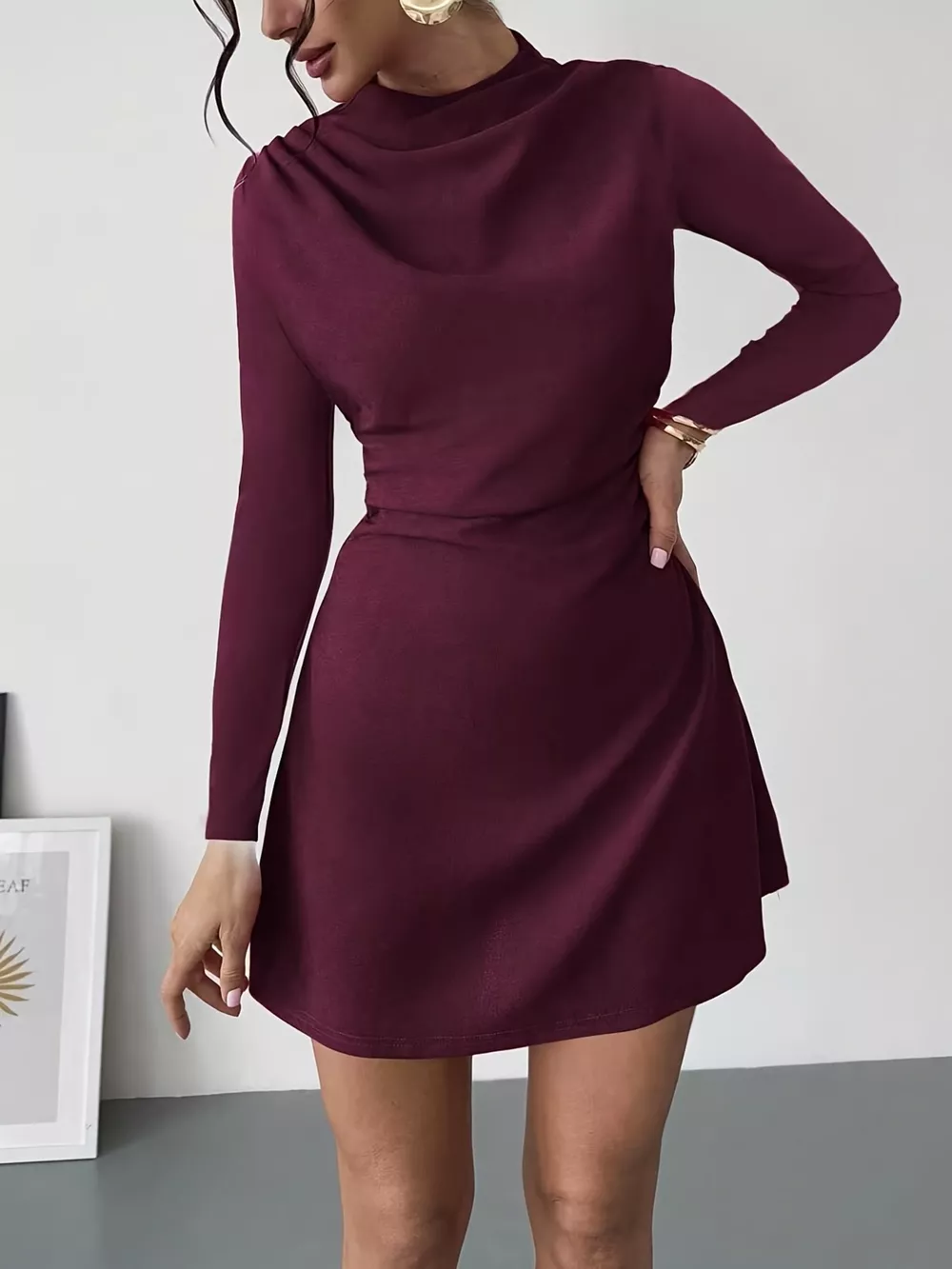 Mock Neck Long Sleeve Mini Dress, image 4