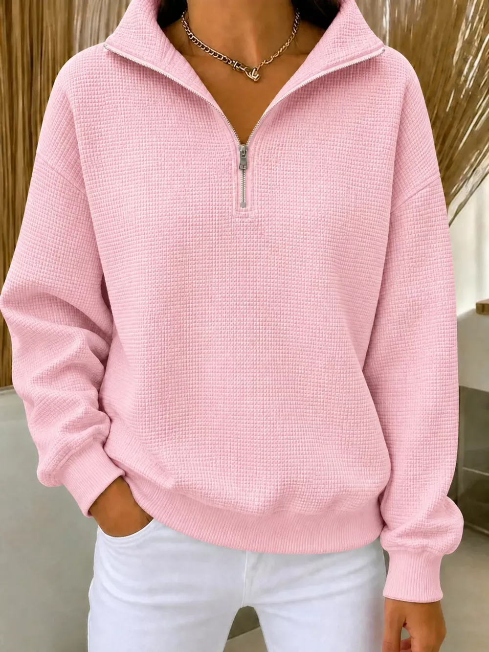 Full Size Waffle Knit Quarter-Zip Sweatshirt Plus Size, image 10