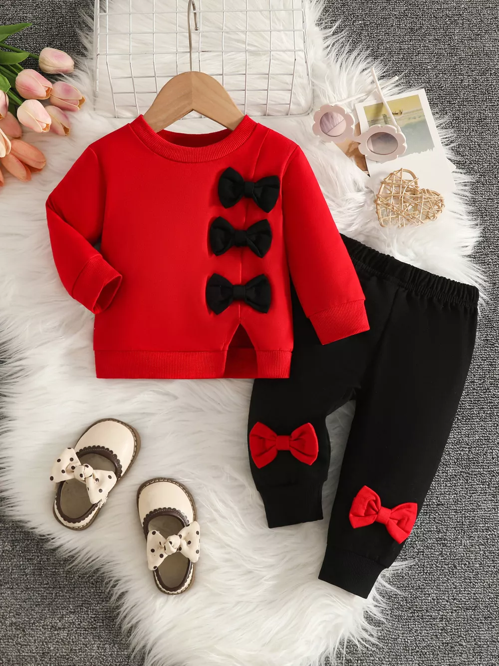 Children's Bow-Decorated Sweatshirt and Pants Set, image 6