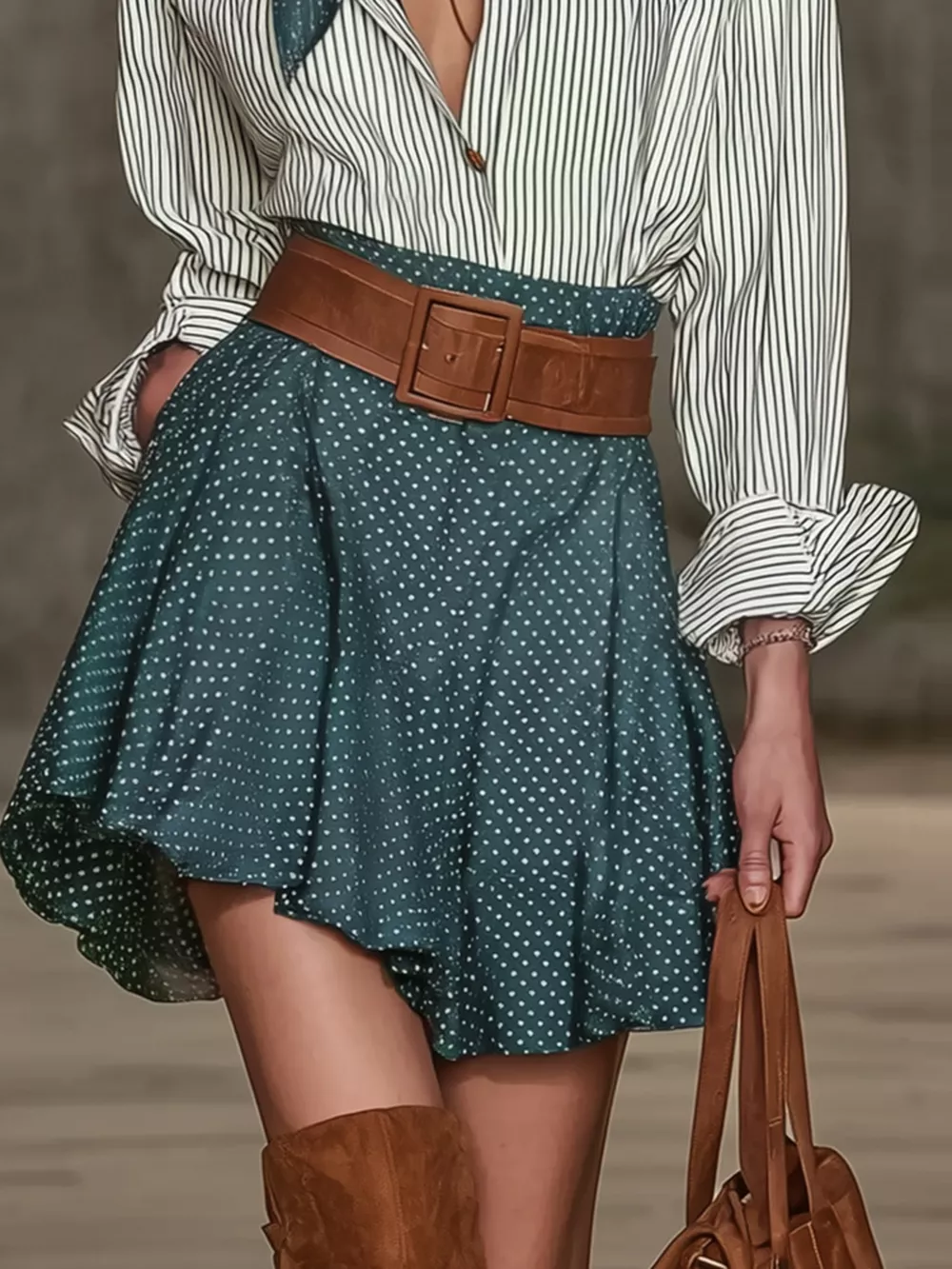 Button Up Shirt and Polka Dot Skirt Set, image 2