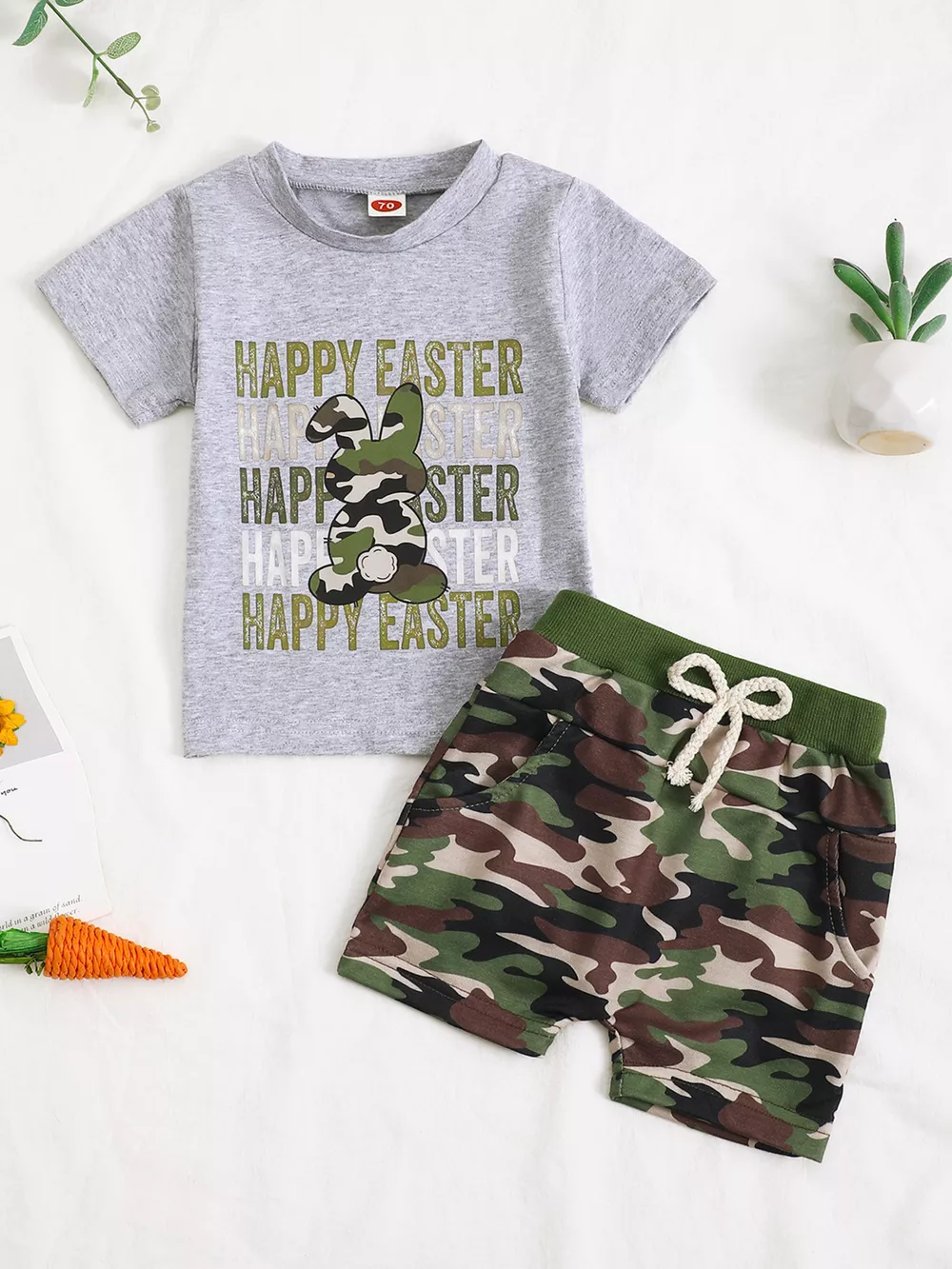 Children's Easter Bunny Camo Print T-Shirt & Shorts Set
