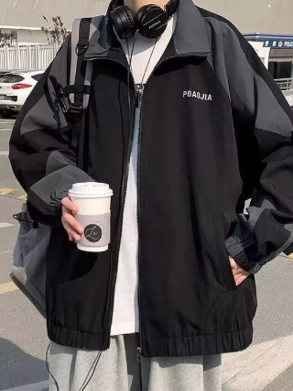 Men's Plus Size Two-Tone Windbreaker Jacket, image 3