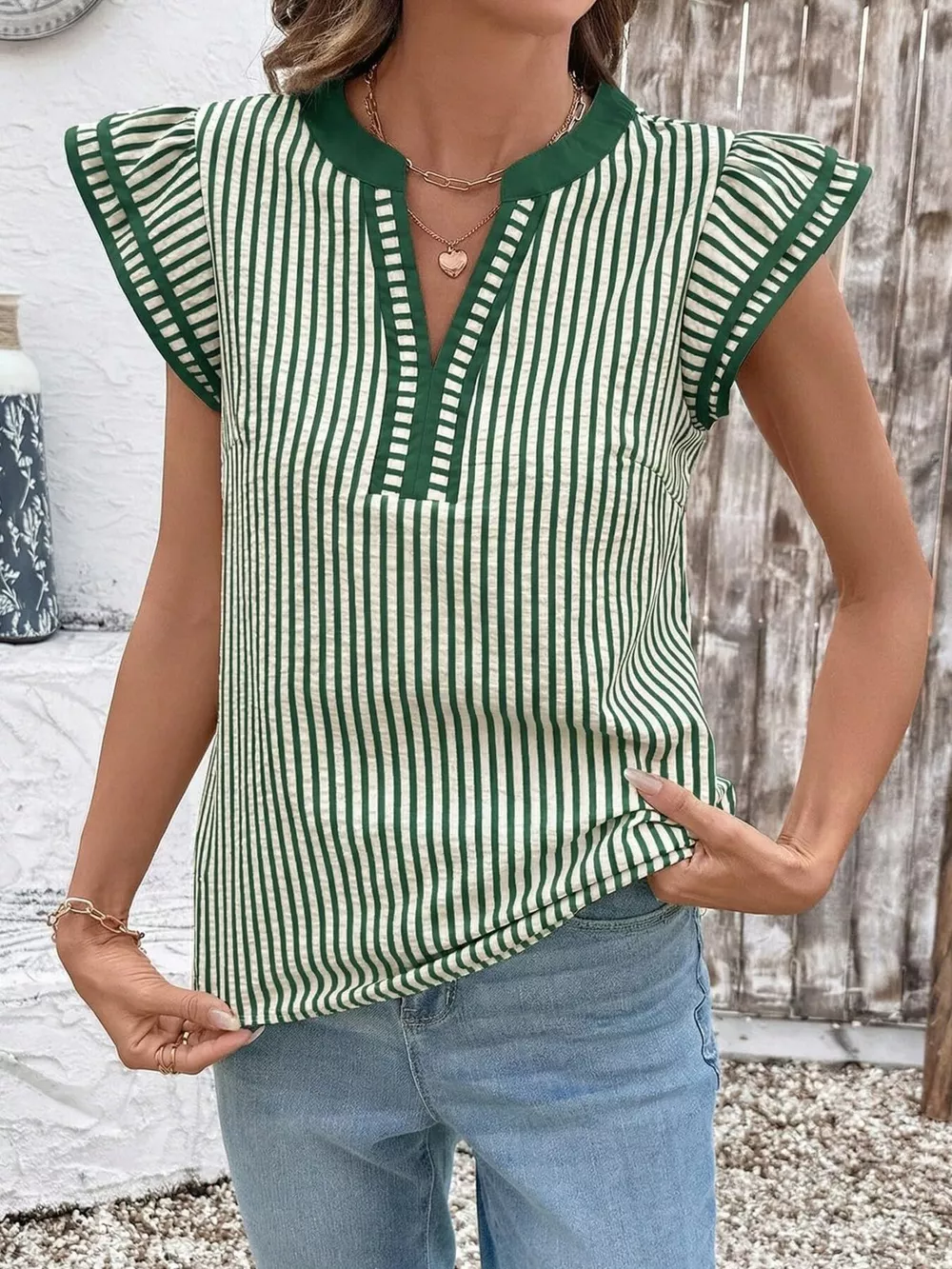 Striped Ruffle Sleeve Blouse, image 16