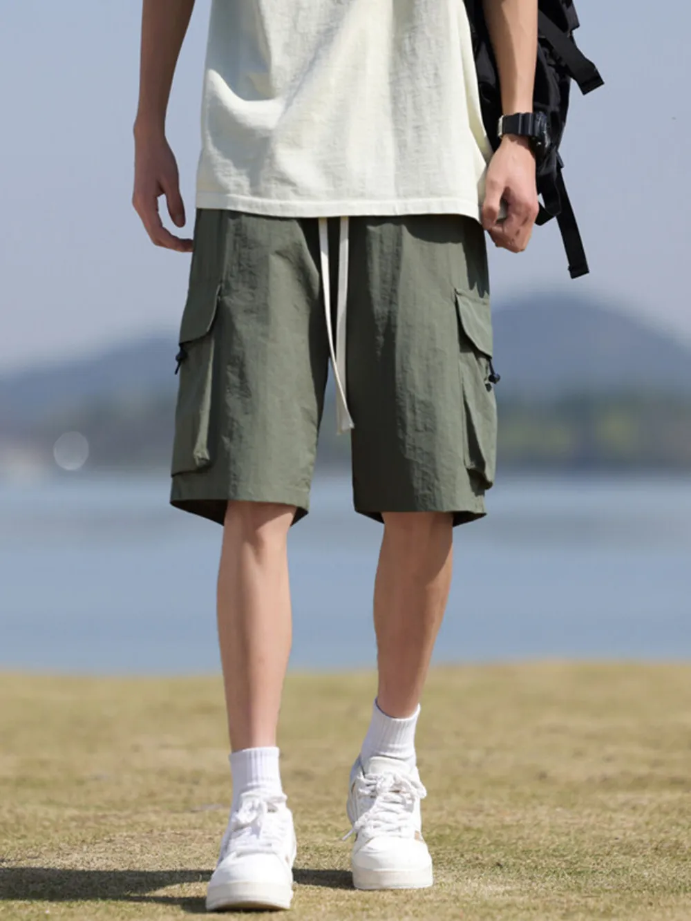 Men's Plus Size Drawstring Cargo Shorts, image 2