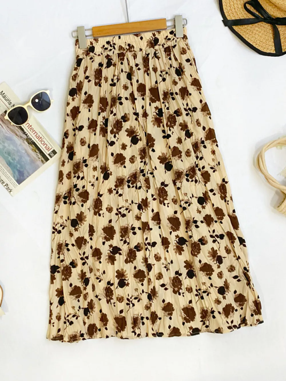 Floral Print Elastic Waist Midi Skirt, image 8