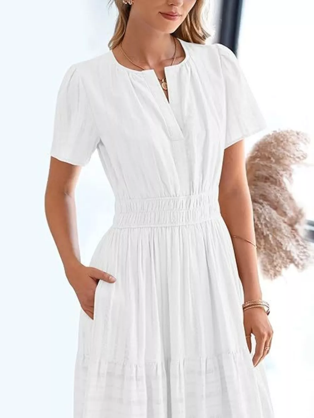 Full Size Short Sleeve Tiered Midi Dress Plus Size, image 8