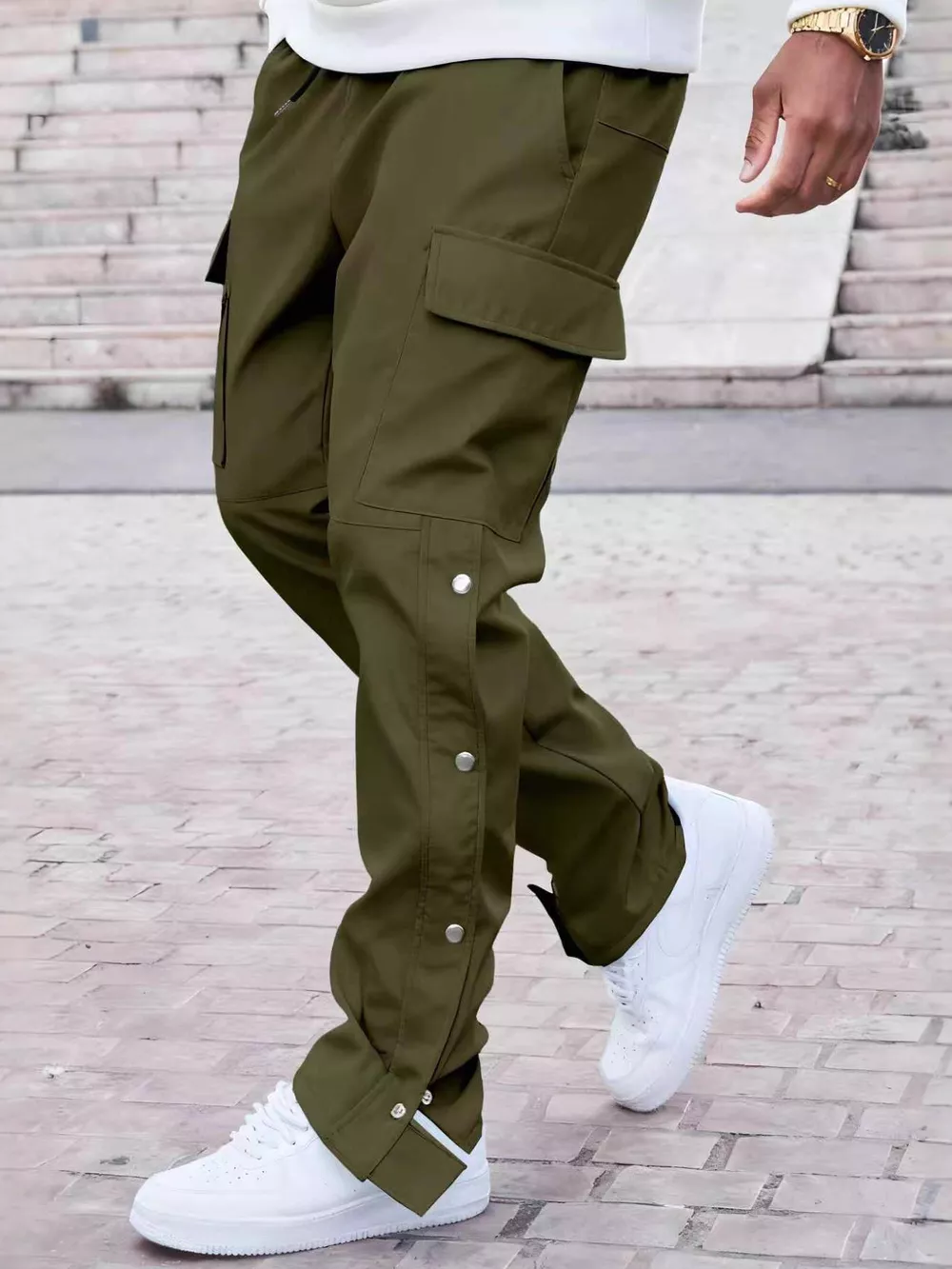 Men's Full Size Solid Color Cargo Pants Plus Size, image 2