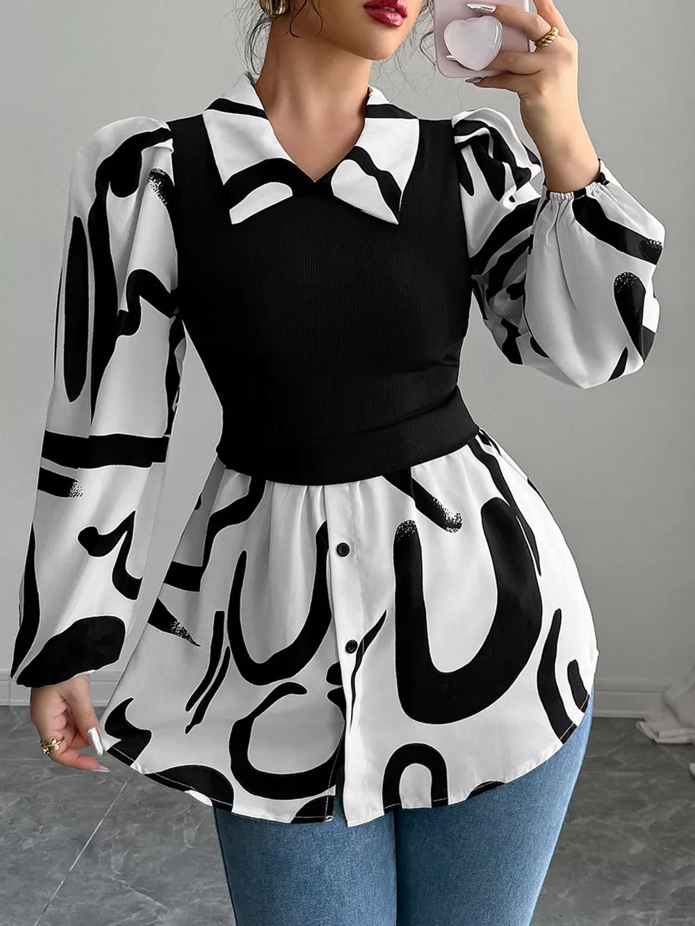 Abstract Print Long Sleeve Blouse, image 5
