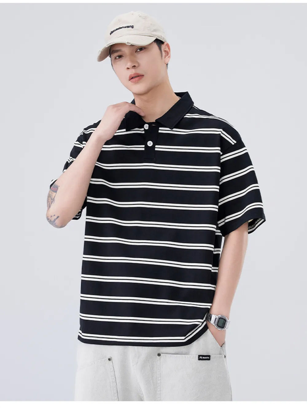 Men's Plus Size Striped Half Sleeve Polo, image 15