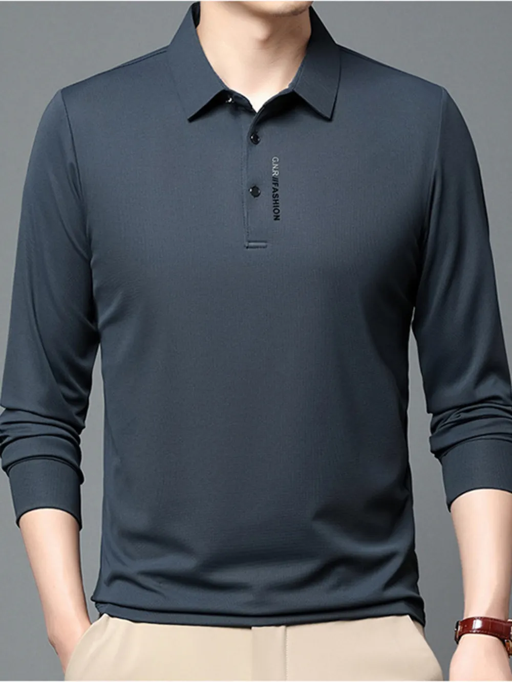 Men's Plus Size Long Sleeve Casual Polo with Classic Collar, image 5