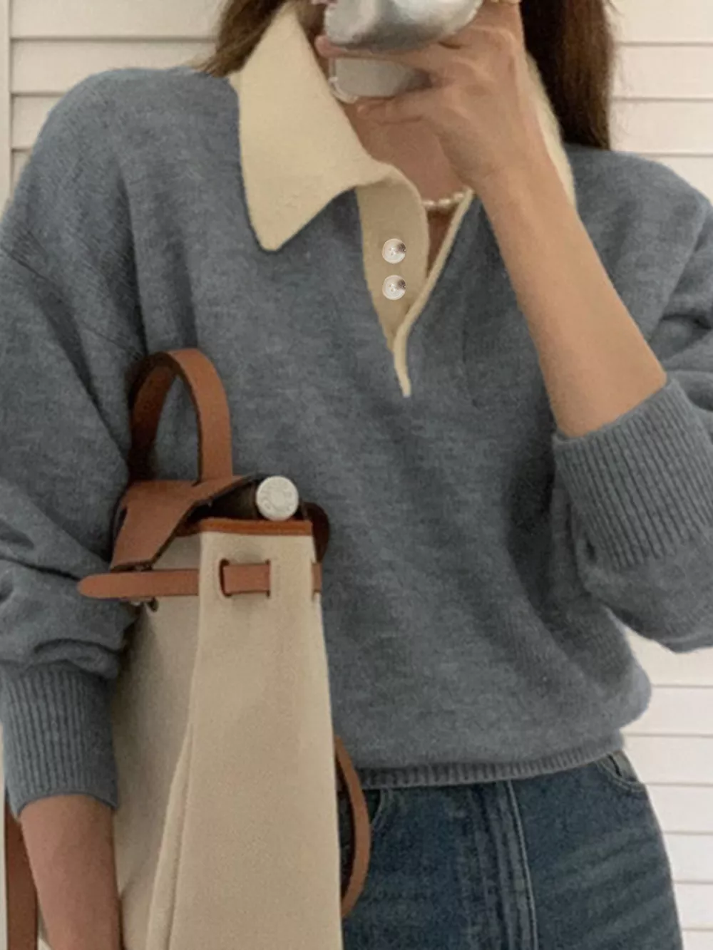 Polo Collar Dropped Shoulder Sweater, image 8