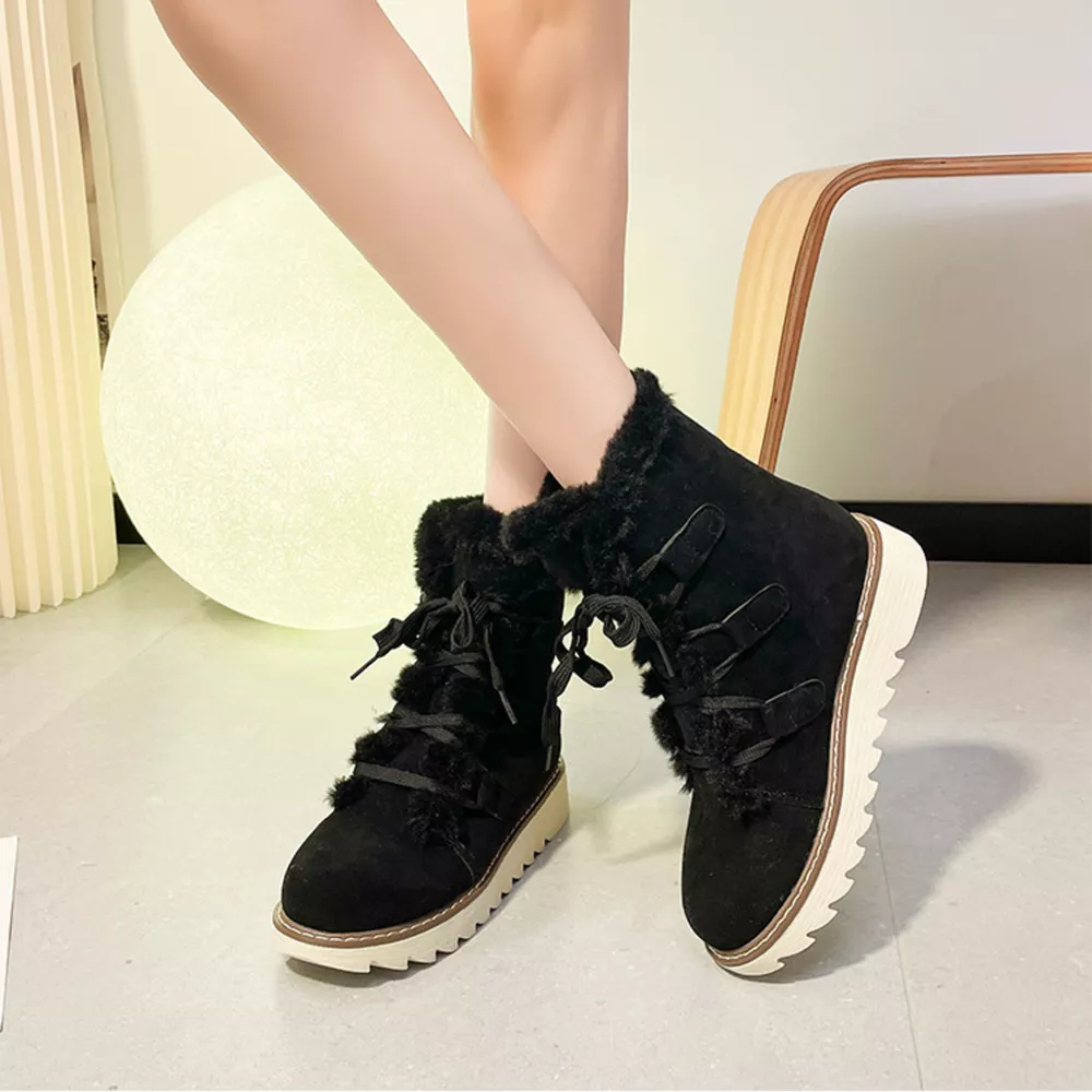 Fuzzy Trim Lace-Up Boots, image 13
