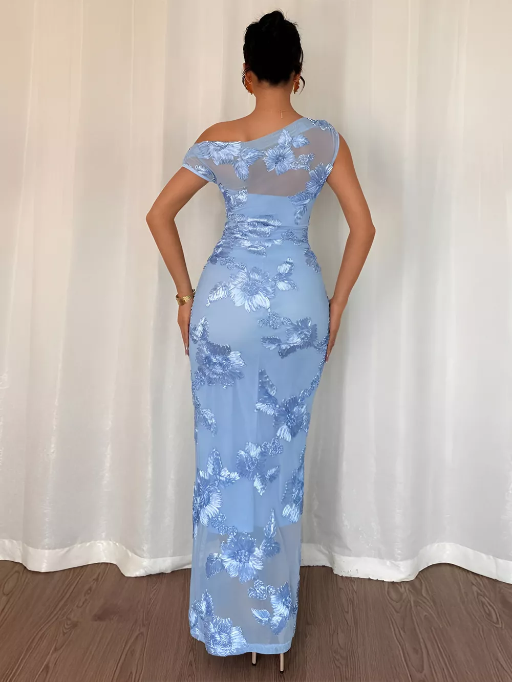 Embroidered One Shoulder Maxi Dress, image 3