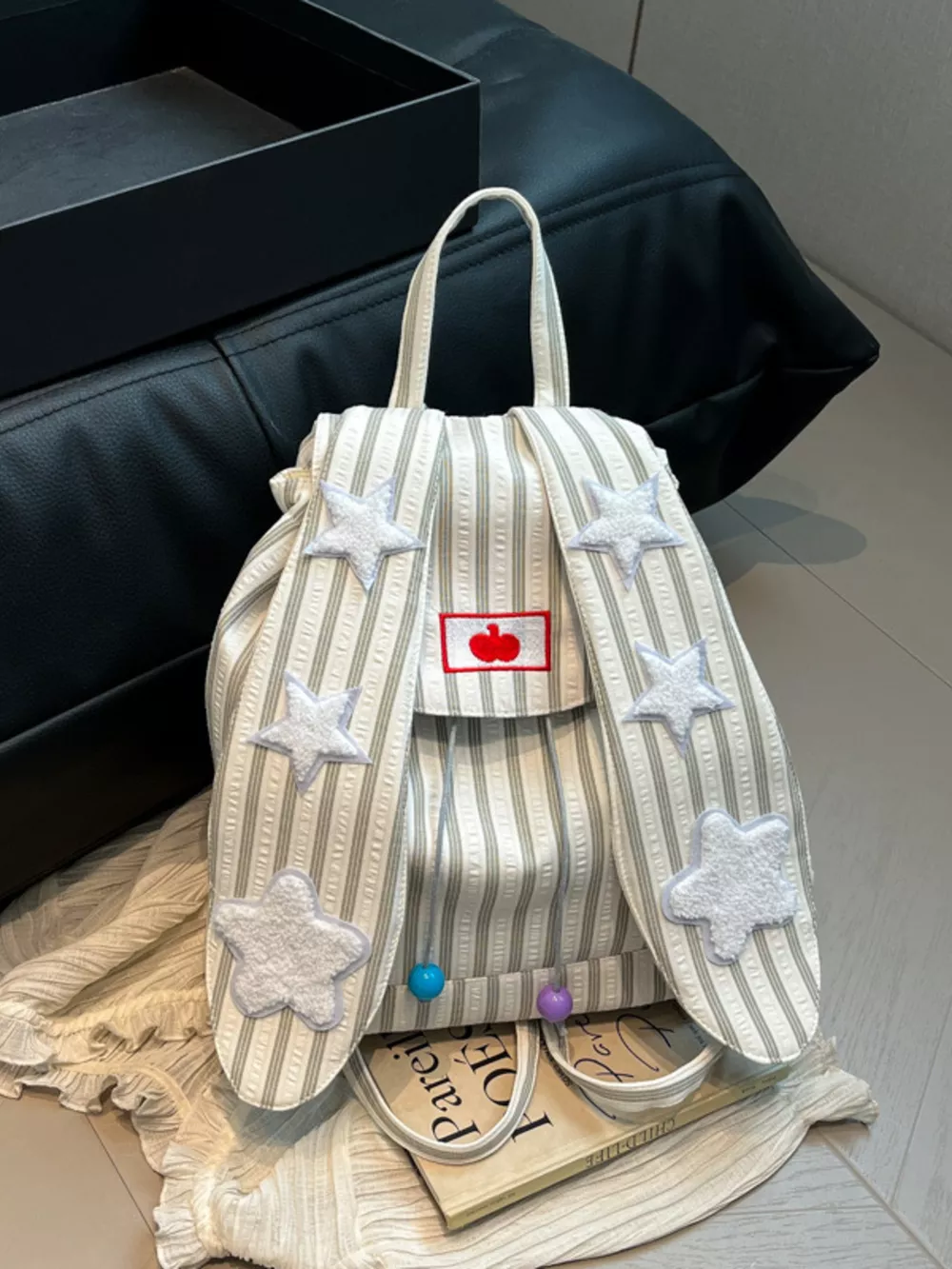 Striped Star Bunny Ear Backpack Bag, image 2