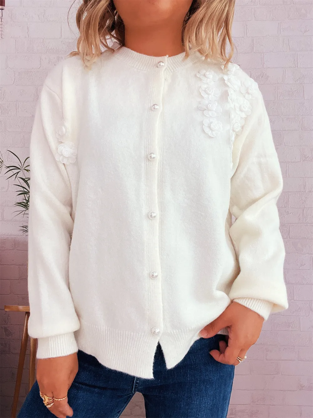 Flower Button Up Long Sleeve Cardigan, image 9