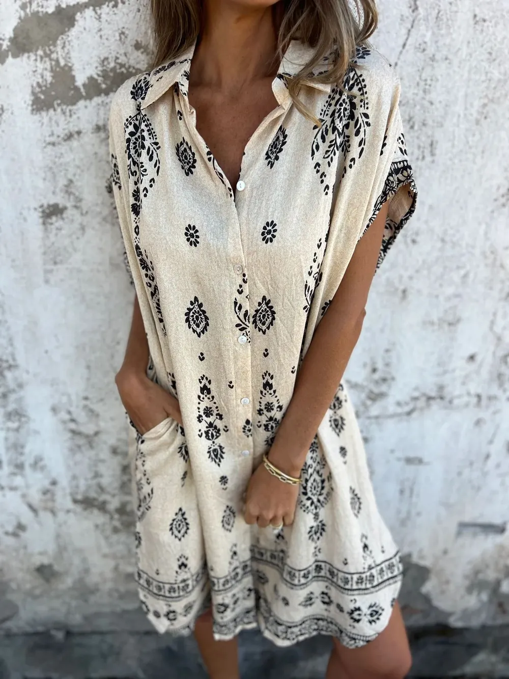 Full Size Printed Short Sleeve Button-Up Shirt Dress Plus Size, image 16