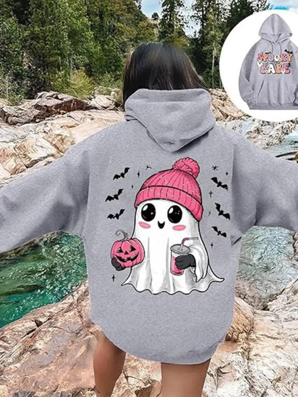 Full Size Halloween Graphic Long Sleeve Hoodie Plus Size, image 6