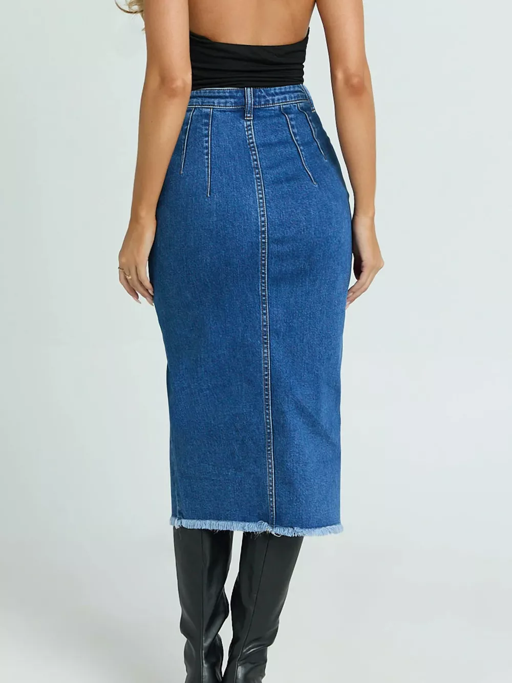 High-Waisted Slit Denim Skirt, image 5