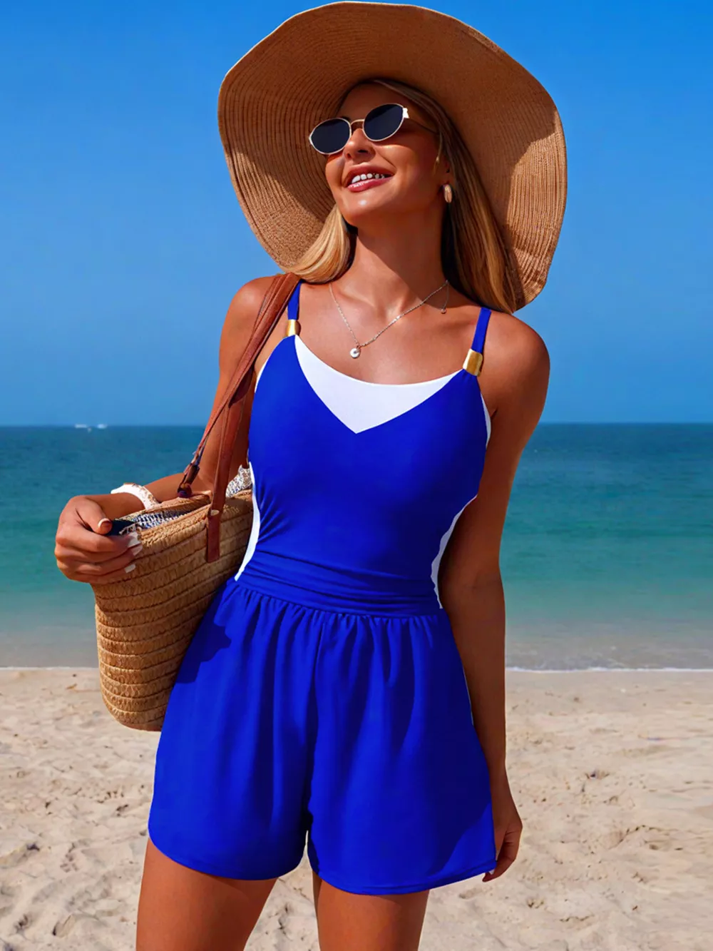 Color Block Adjustable Strap One-Piece Swimsuit, image 13