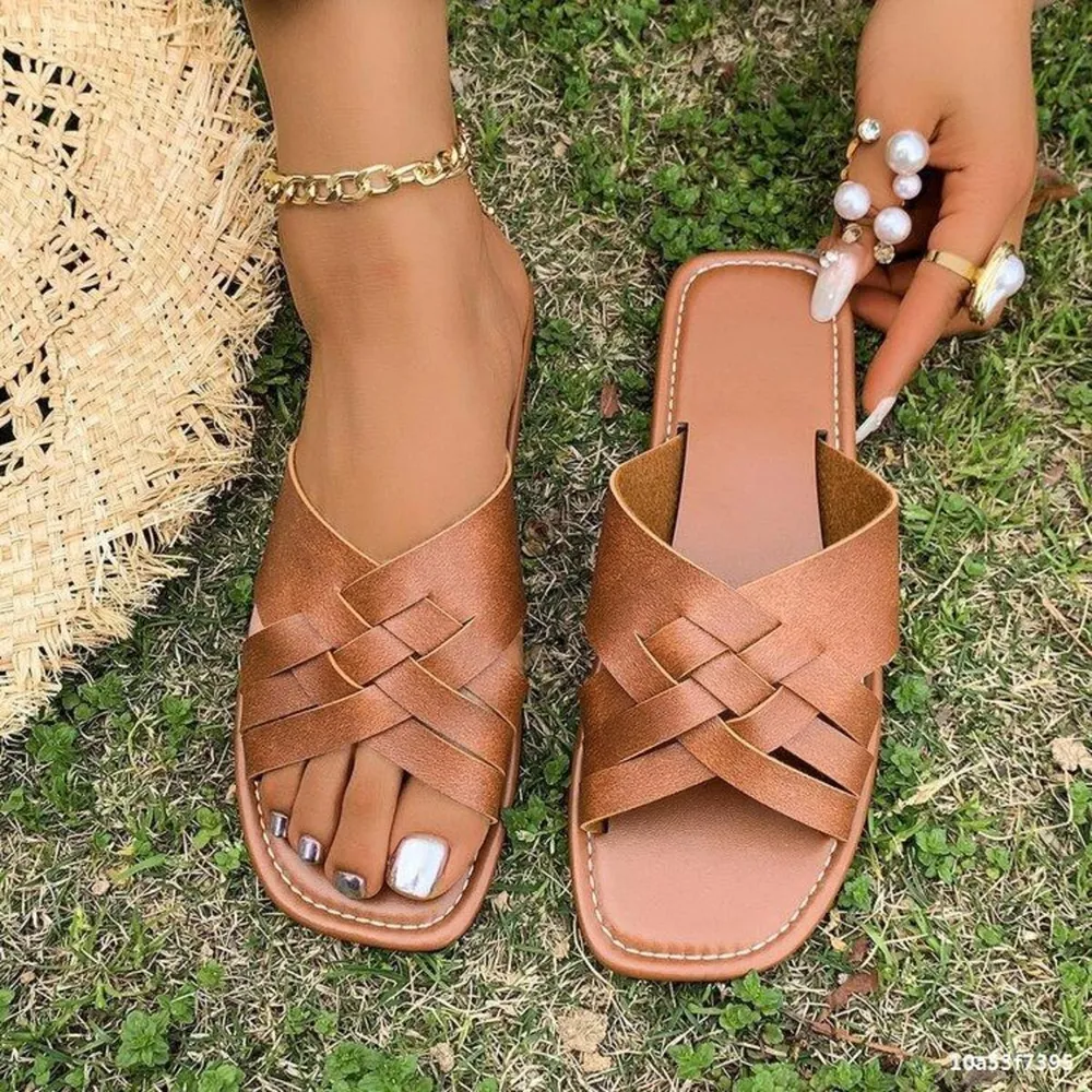 Woven Cross Strap Flat Sandals, image 3