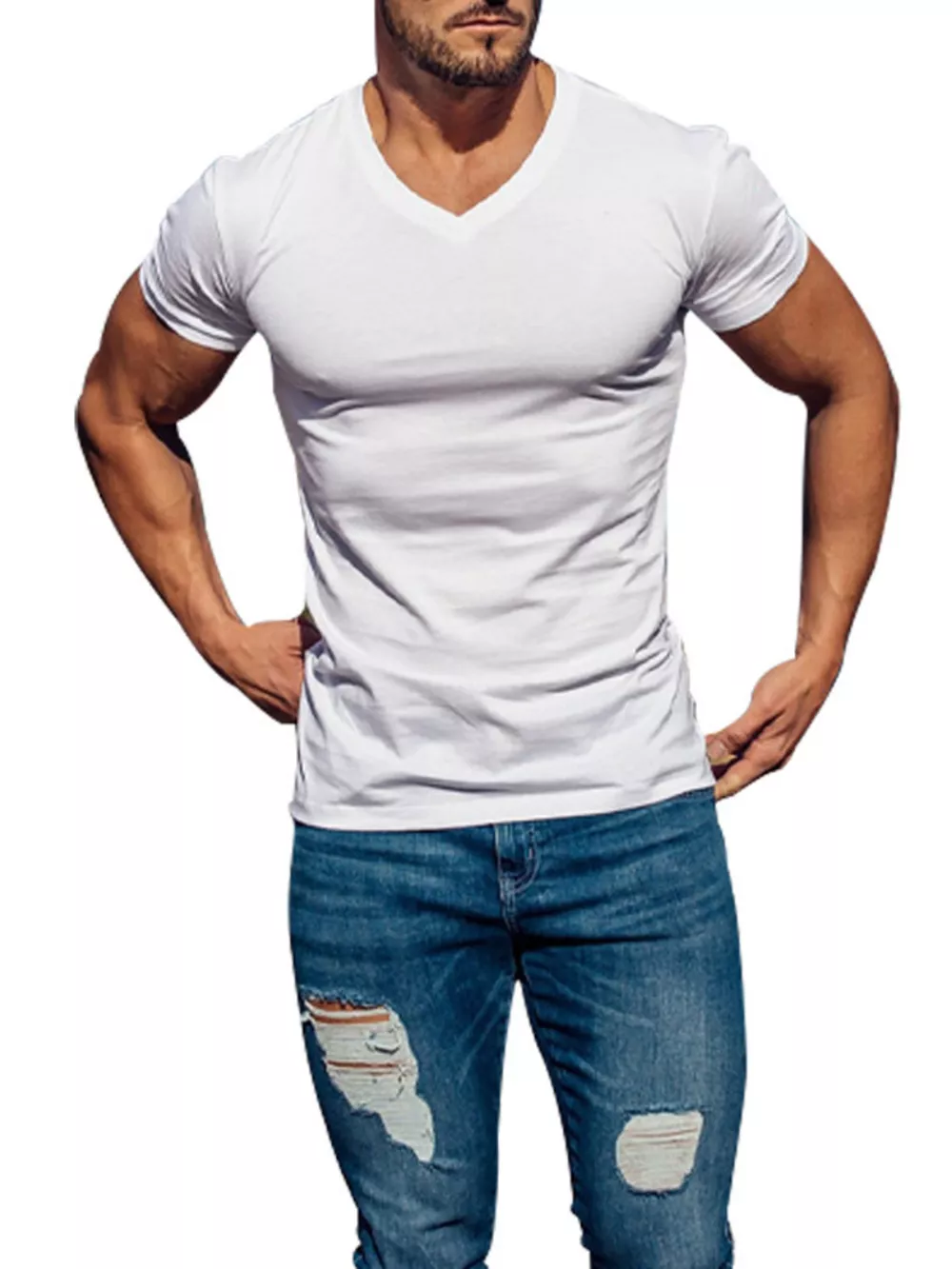Men's Full Size V-Neck Slim Fit Casual T-Shirt Plus Size, image 11