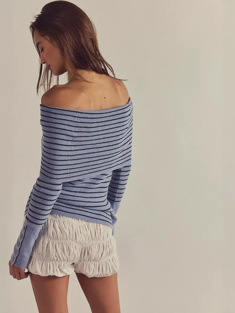 Striped Off-Shoulder Long Sleeve Knit Top, image 8