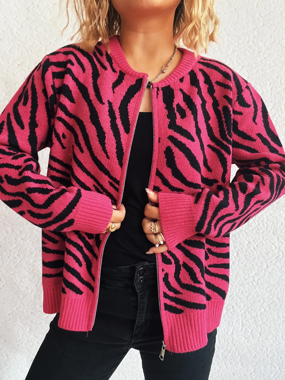 Zebra Print Zip Up Cardigan, image 26