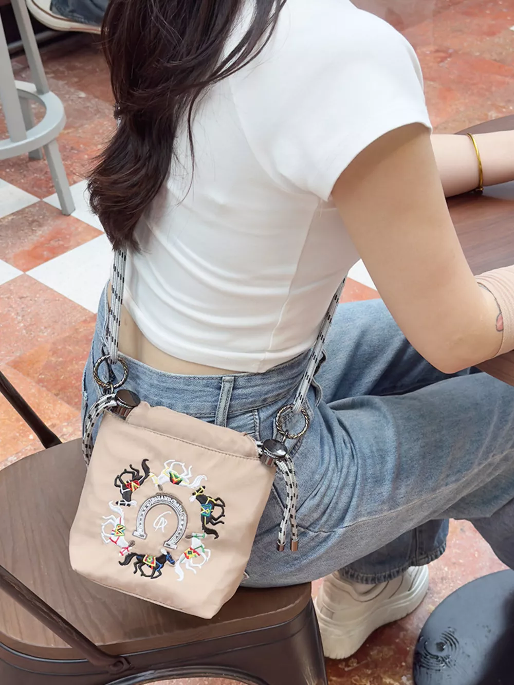 Embroidered Crossbody Bag with Rope Strap, image 4