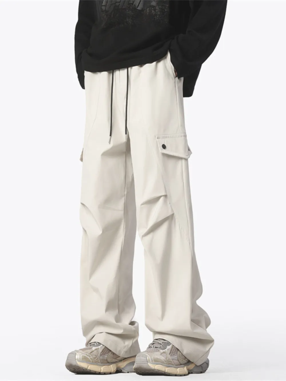 Men's Plus Size Drawstring Wide Leg Cargo Pants, image 7