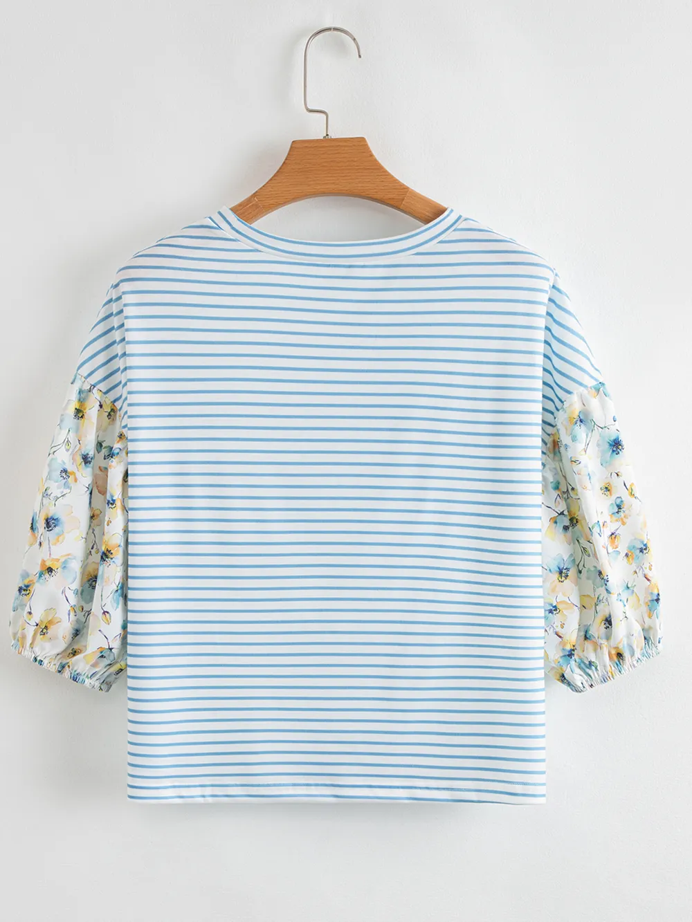 Striped Floral Sleeve Casual Blouse, image 8
