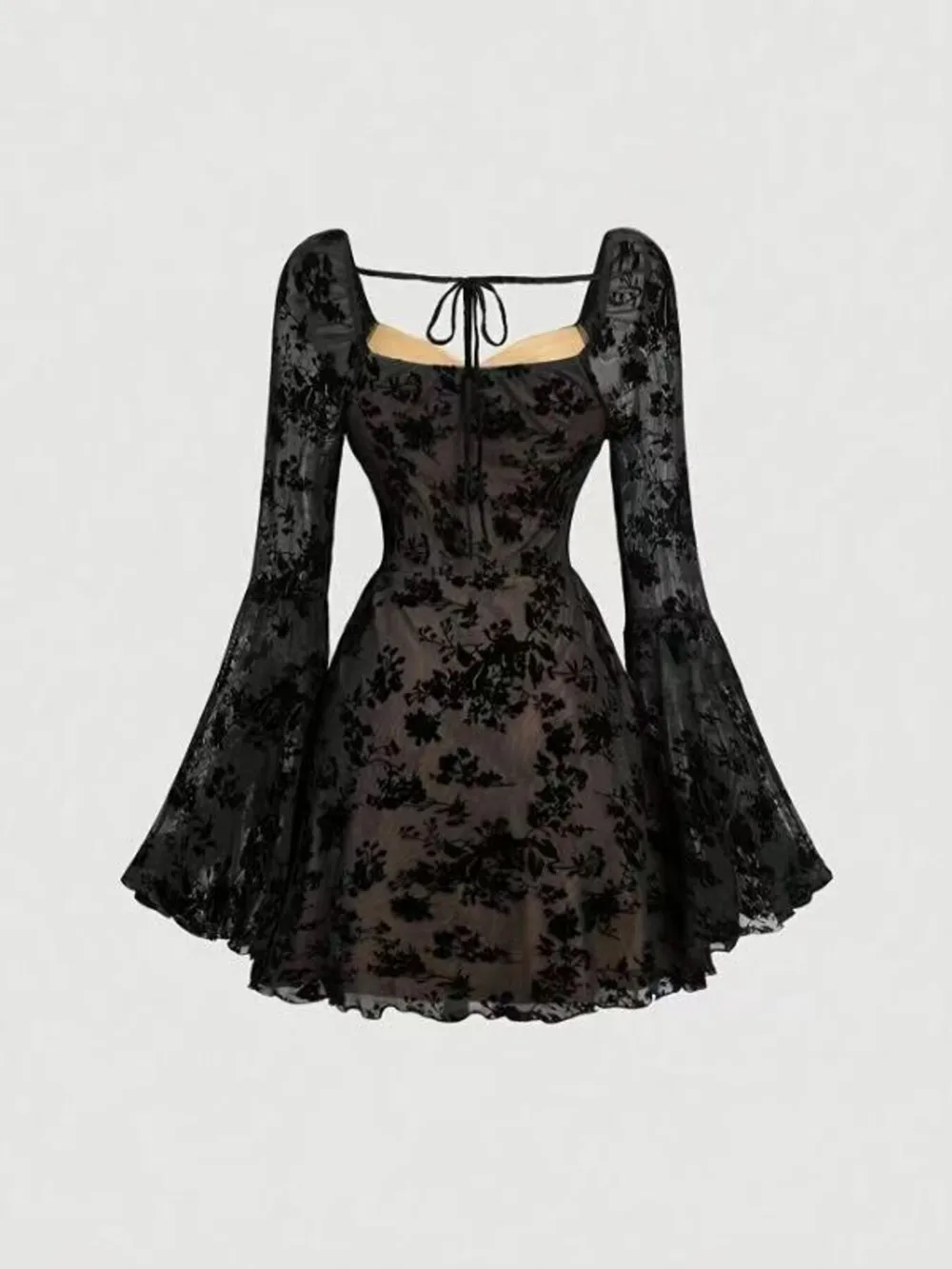 Lace Flare Sleeve Mini Dress, image 2