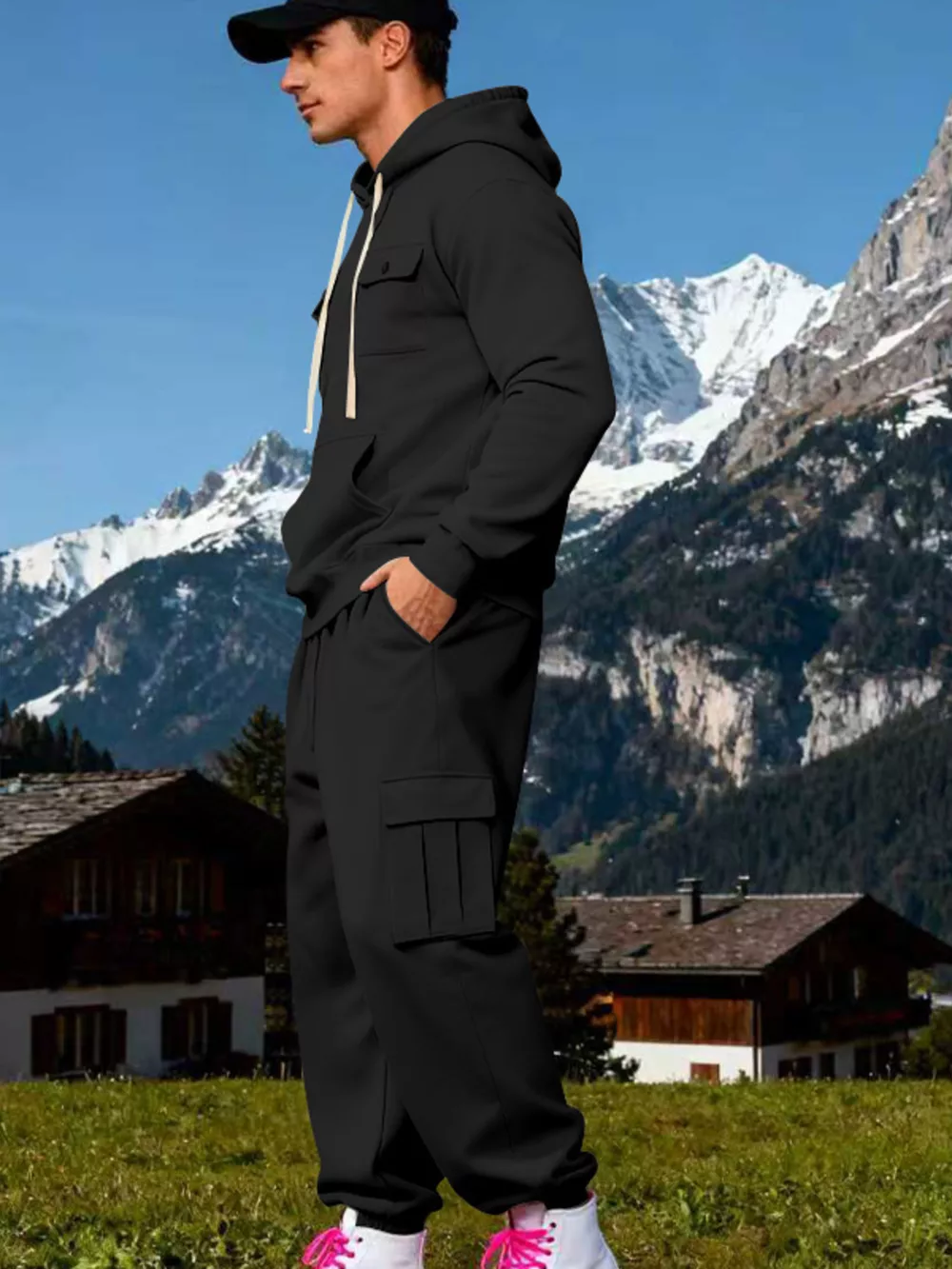 Men's Full Size Kangaroo Pocket Hoodie and Sweatpants Two-Piece Set Plus Size, image 9