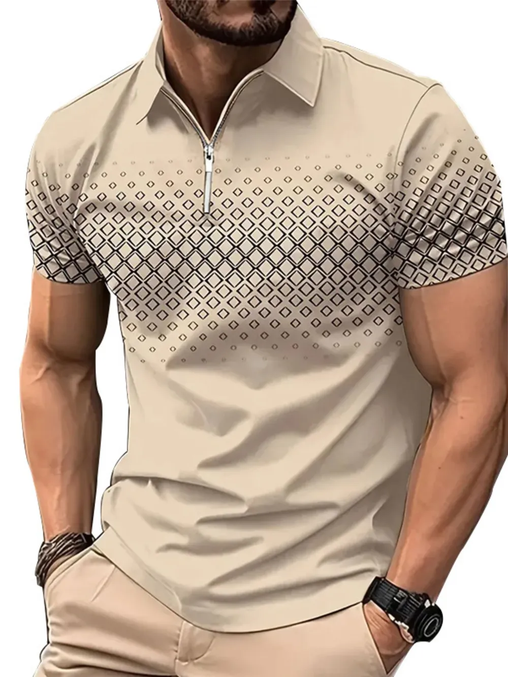 Men's Full Size Diamond Print Short Sleeve Polo Plus Size, image 3