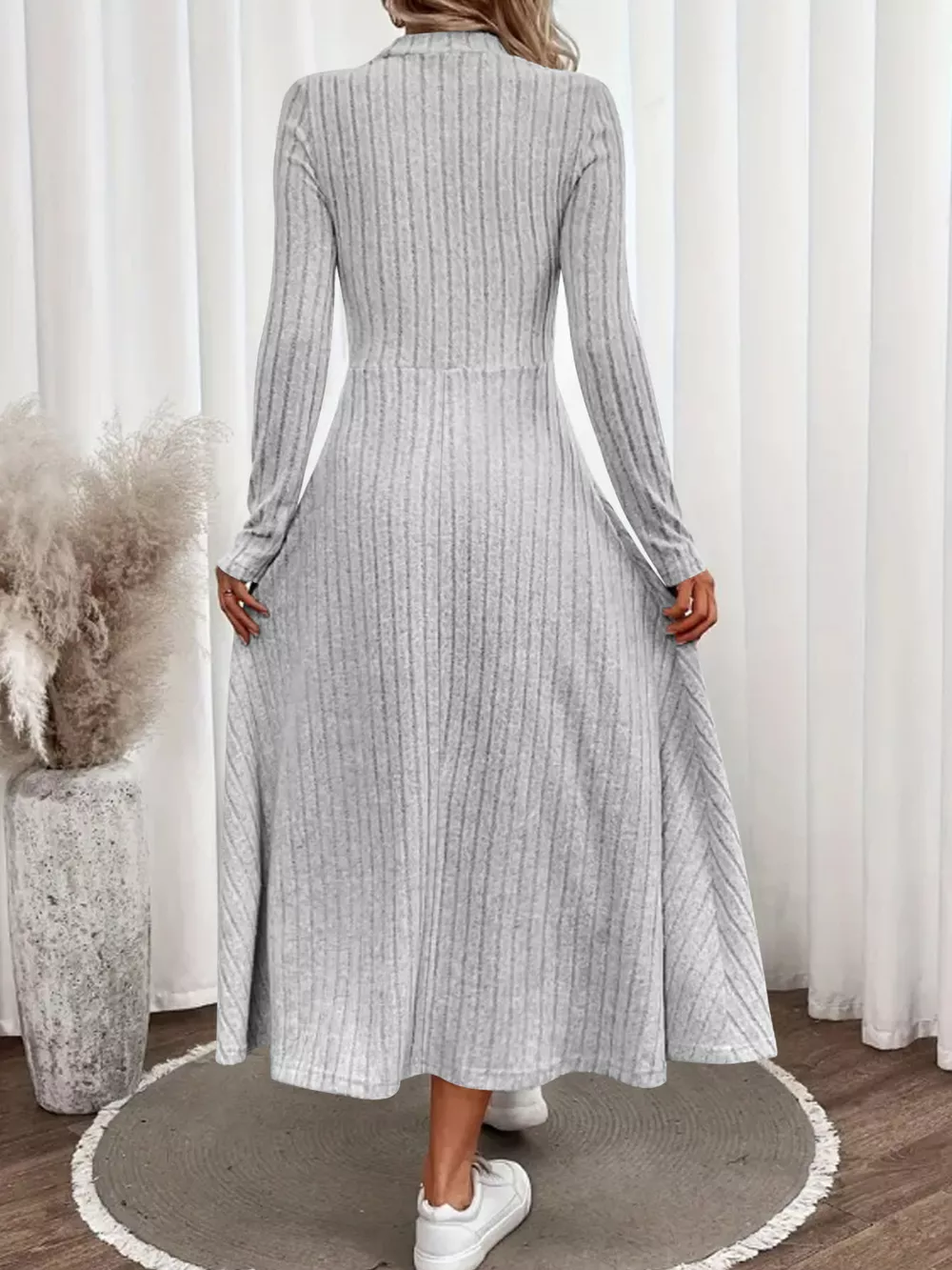 Ribbed Knit Long Sleeve Midi Dress, image 12
